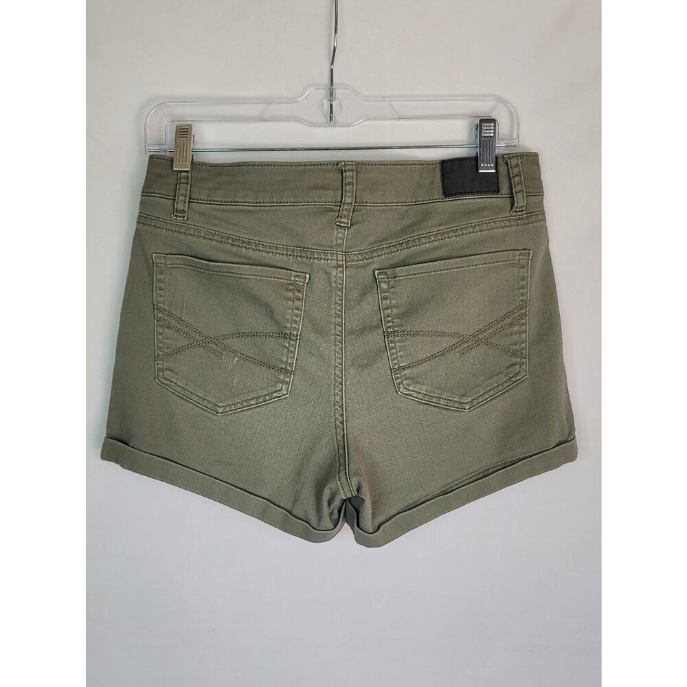 Aeropostale High Waisted Midi Stretchy Cuffed Shorts Olive Green Women's Size 8 - Picture 2 of 11